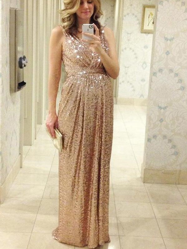 Pregnancy Bridesmaid Dress Champagn Long Sequin Bridesmaid Dresses Robe De Demoiselle D'Honneur Longue Fs018-Dolly Gown