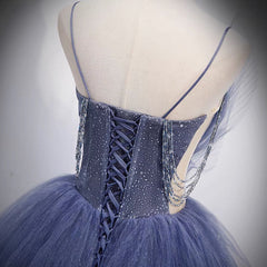 Princess Ball Gown Dusty Blue Tiered Prom Dress - Dollygown