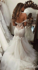 Princess BreathTaking Mermaid Tulle Off Shoulder Wedding Dress with Lace Top,GDC1122-Dolly Gown