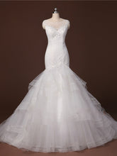 Low Back Princess Jewel Neck Fit and Flare Wedding Dress with Bling #21011211-Dolly Gown