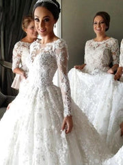 Princess Long Sleeve Lace Wedding Dress Cinderella Wedding Dress with Sleeves WS082-Dolly Gown