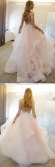 Backless Tulle Skirt Long Sleeve Princess Ruffle Wedding Dress with Sleeves GDC1131-Dolly Gown