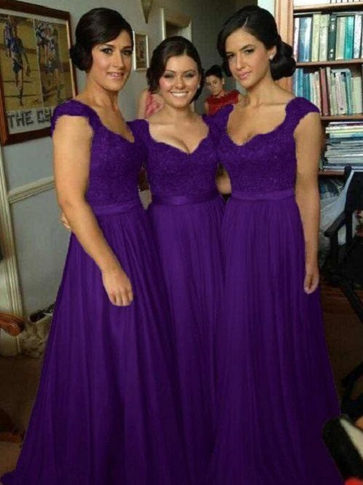 Purple Bridesmaid Dresses Purple Lace Top Bridesmaid Dresses Long Chiffon Bridesmaid Dresses FS072-Dolly Gown
