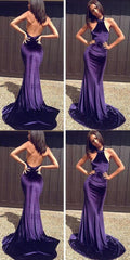 Purple Velvet Mermaid Halter Prom Dress Formal Occasion Dress,GDC1088-Dolly Gown