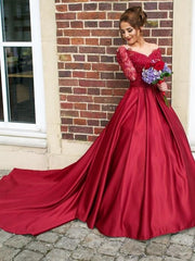 Red Off the Shoulder Wedding Dress With Sleeves Ball Gown Long Sleeve Wedding Dress MA166-Dolly Gown