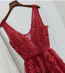 Red Lace Appliques See Through Prom Dress Long Party Graduation Dress,GDC1345-Dolly Gown