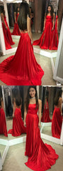 Red Simple Prom Dress Long Formal Gown with Chapel Train,Backless Red Gown,GDC1010-Dolly Gown