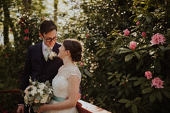 Retro Cap sleeve White Polka Dot Short Wedding Dress Vintage Tea length Wedding Dress with Polka Dots-Dolly Gown