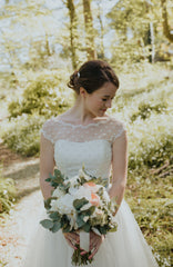 Retro Cap sleeve White Polka Dot Short Wedding Dress Vintage Tea length Wedding Dress with Polka Dots-Dolly Gown