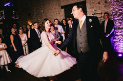 Retro Country Style Polka Dot Tea Length Wedding Dress with 1/2 Sleeves 20081824-Dolly Gown