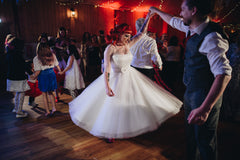 Retro Long Sleeve Tea length Full Circle Skirt Polka Dot Wedding Dress with Bow Sash,20101607-Dolly Gown