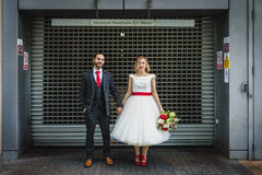 Retro Off the Shoulder Polka Dot Tulle 50s Style Tea Length Wedding Dress,20081635-Dolly Gown