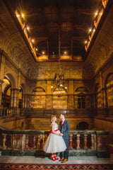 Retro Off the Shoulder Polka Dot Tulle 50s Style Tea Length Wedding Dress,20081635-Dolly Gown