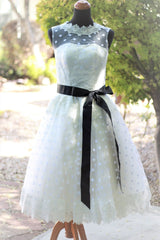 Retro Style Stunning Polka Dot 1950s Style Modest Tea Length Wedding Dress,20082001-Dolly Gown