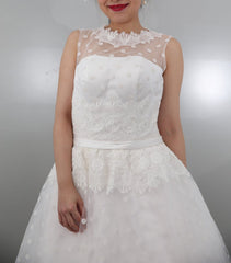 Retro Style Stunning Polka Dot 1950s Style Modest Tea Length Wedding Dress,20082001-Dolly Gown