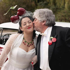 Retro Short Country Wedding Dress Tea Length Halter 50s Wedding Dress with Polka Dot Bolero,20111765-Dolly Gown