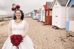 Retro Short Country Wedding Dress Tea Length Halter 50s Wedding Dress with Polka Dot Bolero,20111765-Dolly Gown