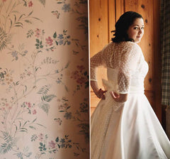 Retro Short Country Wedding Dress Tea Length Halter 50s Wedding Dress with Polka Dot Bolero,20111765-Dolly Gown