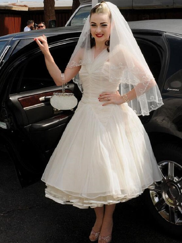 Rockabilly Halter Ruched 50s Style Short Wedding Dress Pinup Wedding Dress