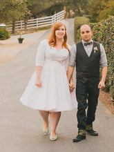 Rockabilly Plus Size Long Sleeve Tea Length Audrey Hepburn 50s Style Wedding Dress 20102821-Dolly Gown