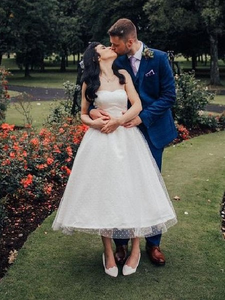 Rockabilly Strapless Vintage inspired 1950s Style Polka Dot Wedding Dress,GDC1517-Dolly Gown