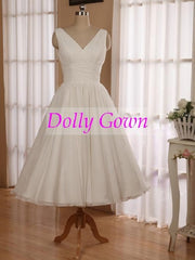 Romantic Simple 1950's Short Chiffon Vintage Wedding Dress Short Pin Up Wedding Gown,DO006-Dolly Gown