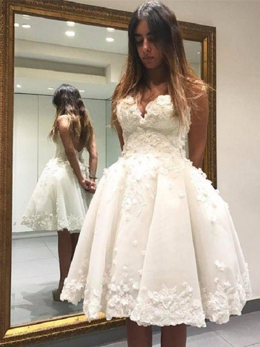 Romantic Strapless Short Wedding Dress Short A Line with Delicate Floral