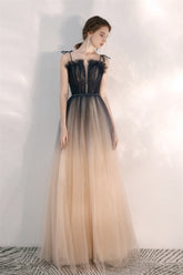 Romantic Tulle Champagne Formal Flowy Prom Dress _DollyGown