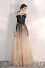 Romantic Tulle Champagne Formal Flowy Prom Dress _DollyGown