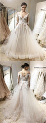 Romantic Fairy Long Sleeve Elegant Lace Top Tulle Wedding Dress with Sleeves,GDC1134-Dolly Gown