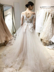 Romantic Fairy Long Sleeve Elegant Lace Top Tulle Wedding Dress with Sleeves,GDC1134-Dolly Gown
