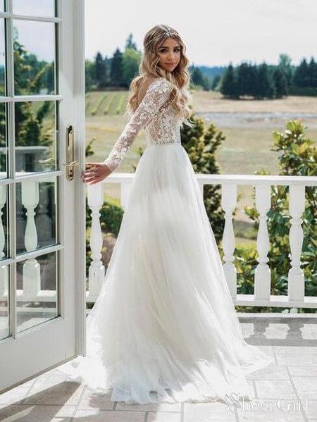 Romantic Tulle Custom Made Backless Wedding Dress with Sleeves,Robe De Mariee,GDC1090-Dolly Gown