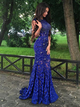 Royal Blue Formal Dress Lace Prom Dress Open Back Prom Dress Blue Prom Dress MA013-Dolly Gown