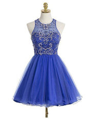Royal Blue Short Homecoming Dress Freshman Open Back Homecoming Dress,SSD007-Dolly Gown