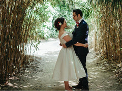 Ruched Off the Shoulder 50s Simple Vintage Country Style Tea Length Wedding Dress,20101618-Dolly Gown