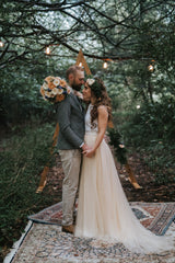 Rustic Casual Lace Crop Top Two Piece Wedding Dress Bridal Separtes with Nude Skirt,20082343-Dolly Gown