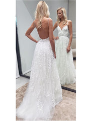 Simple Rustic 3D flowers A-line Tulle Backless Wedding Dress,GDC1086