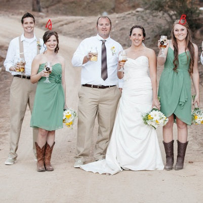 Sage Chiffon Short Rustic Wedding Mismatched Bridesmaid Dresses with Cowgirl Boots Sage Chiffon Short Rustic Wedding Mismatched Bridesmaid Dresses with Cowgirl Boots