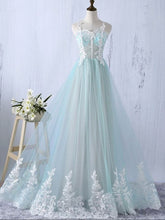 Flowy See Through Ice Blue Tulle Prom Dress Formal Gown - DollyGown