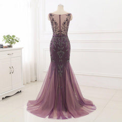 See Through Plum Mermaid Formal Evening Dress - DollyGown