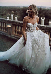 See Through Organza Sweetheart Neck 3D flower Bridal Country Wedding Dress,GDC1262-Dolly Gown