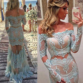 Sexy Evening Dress Lace Prom Dress Light Blue Prom Gown Off Shoulders Prom Dress,711082-Dolly Gown