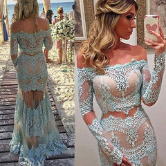 Sexy Evening Dress Lace Prom Dress Light Blue Prom Gown Off Shoulders Prom Dress,711082-Dolly Gown