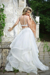 Sexy Crop Top Two Piece Ruffle Wedding Dress Wedding Skirt and Top Two Pieces 20082560-Dolly Gown