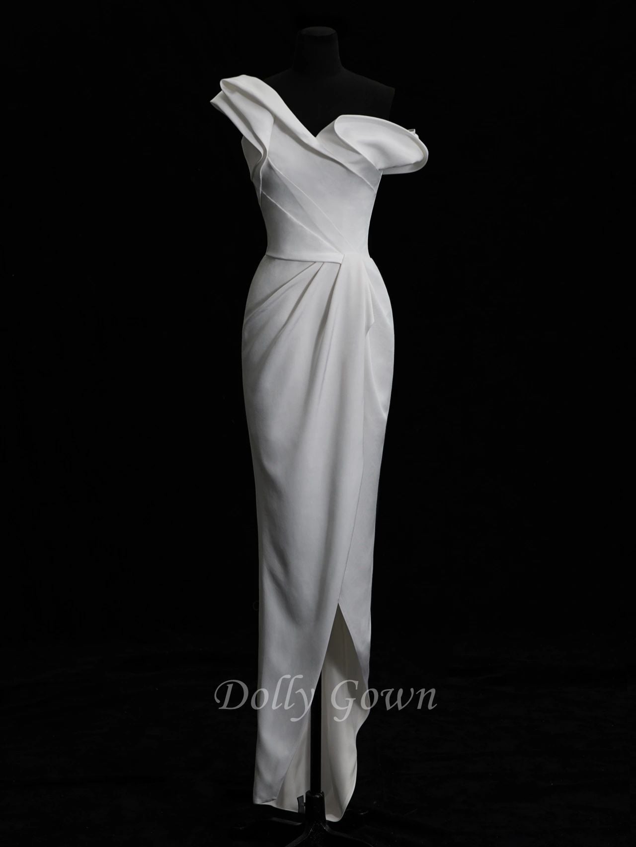 Sheath Simple One Shoulder Silk Bridal Dress - DollyGown