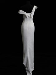 Sheath Simple One Shoulder Silk Bridal Dress - DollyGown