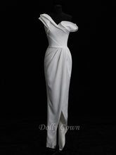 Sheath Simple One Shoulder Silk Bridal Dress - DollyGown