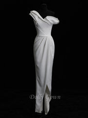 Sheath Simple One Shoulder Silk Bridal Dress - DollyGown