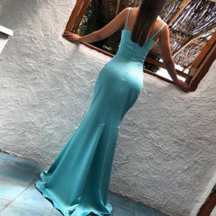 Sheath Spaghetti Straps Long Blue Evening Dress Blue Prom Dress,GDC1214-Dolly Gown