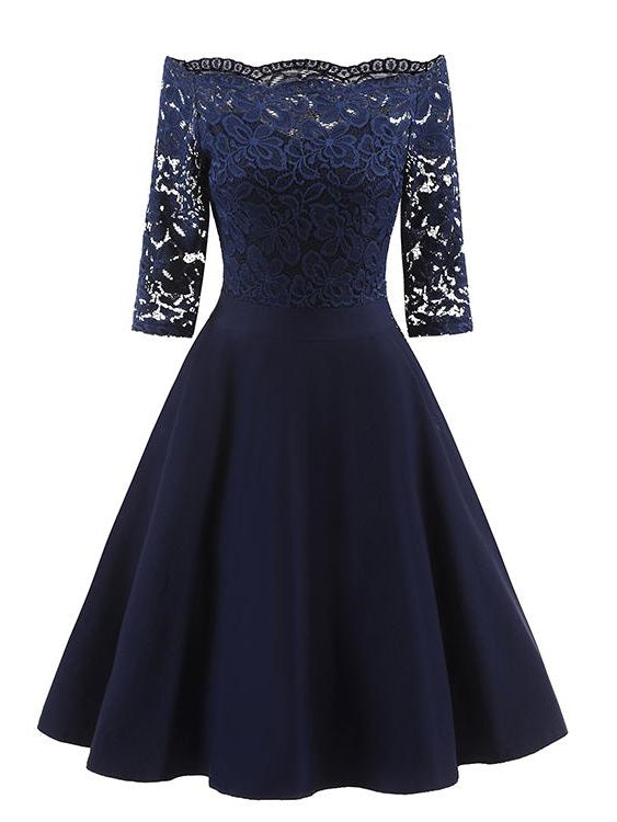 Navy blue off the shoulder short dress clearance